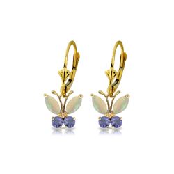 Genuine 1.39 ctw Opal & Tanzanite Earrings 14KT Yellow Gold