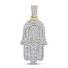 Image 1 : 1.50 CTW Diamond Hamsa Hand of Fathima Charm Pendant 10kt Yellow Gold