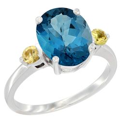 2.64 CTW London Blue Topaz & Yellow Sapphire Ring 10K White Gold