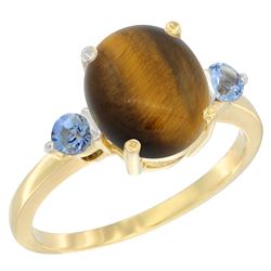 2.54 CTW Tiger Eye & Blue Sapphire Ring 14K Yellow Gold