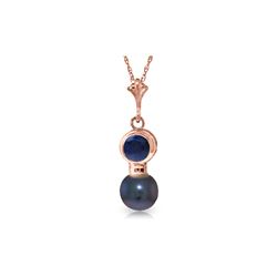 Genuine 1.23 ctw Sapphire & Black Pearl Necklace 14KT Rose Gold