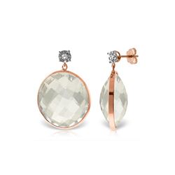 Genuine 36.06 ctw White Topaz & Diamond Earrings 14KT Rose Gold