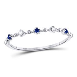 0.06 CTW Blue Sapphire Diamond Beaded Stackable Ring 10kt White Gold