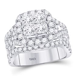 3.01 CTW Diamond Cluster Bridal Wedding Engagement Ring 14kt White Gold