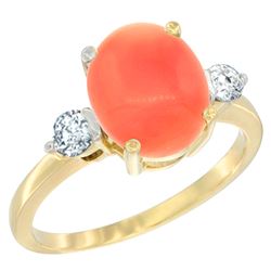 0.20 CTW Diamond & Natural Coral Ring 14K Yellow Gold