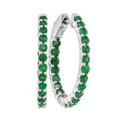 2 CTW Emerald Inside Outside Hoop Earrings 14kt White Gold