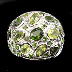 Natural Green Peridot & Chrome Diopside Ring