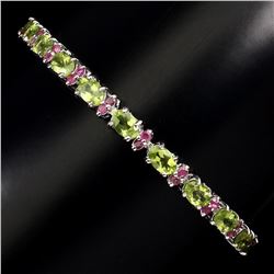 Natural Top Rich Green Peridot & Ruby Bracelet