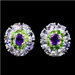 Natural Tanzanite Amethyst Chrome Diopside Earrings