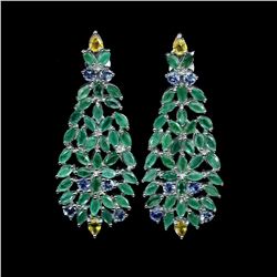 Natural Emerald Sapphire Tanzanite Earrings