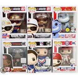 LOT OF 6 ASSORTED FUNKO POPS: MIXED VARIETY PACK.