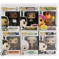 LOT OF 6 ASSORTED FUNKO POPS: MIXED VARIETY PACK.