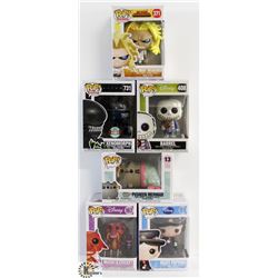 LOT OF 6 ASSORTED FUNKO POPS: MIXED VARIETY PACK.