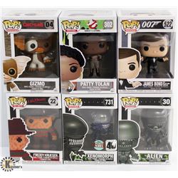 LOT OF 6 ASSORTED FUNKO POPS: MOVIES VARIETY PACK.
