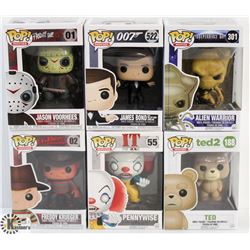 LOT OF 6 ASSORTED FUNKO POPS: MOVIES VARIETY PACK.