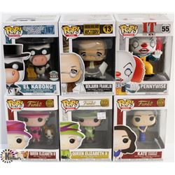 LOT OF 6 ASSORTED FUNKO POPS: MIXED VARIETY PACK.
