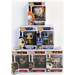 LOT OF 6 ASSORTED FUNKO POPS: MOVIES & ANIMATION