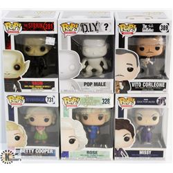LOT OF 6 ASSORTED FUNKO POPS: MIXED VARIETY PACK.