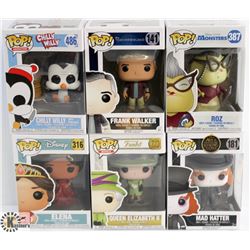 LOT OF 6 ASSORTED FUNKO POPS: MIXED VARIETY PACK.