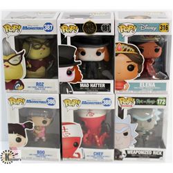 LOT OF 6 ASSORTED FUNKO POPS: MIXED VARIETY PACK.