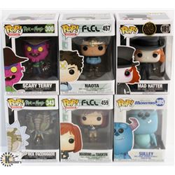 LOT OF 6 ASSORTED FUNKO POPS: MIXED VARIETY PACK.