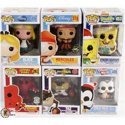 LOT OF 6 ASSORTED FUNKO POPS: MIXED VARIETY PACK.