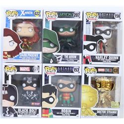 LOT OF 6 SUPER HERO/VILLAIN FUNKO POPS.