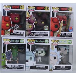 LOT OF 6 HELLBOY/RICK & MORTY FUNKO POPS.