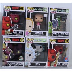 LOT OF 6 HELLBOY/RICK & MORTY FUNKO POPS.