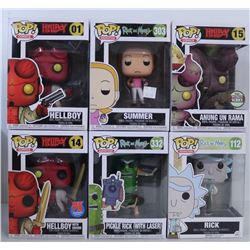 LOT OF 6 HELLBOY/RICK & MORTY FUNKO POPS.
