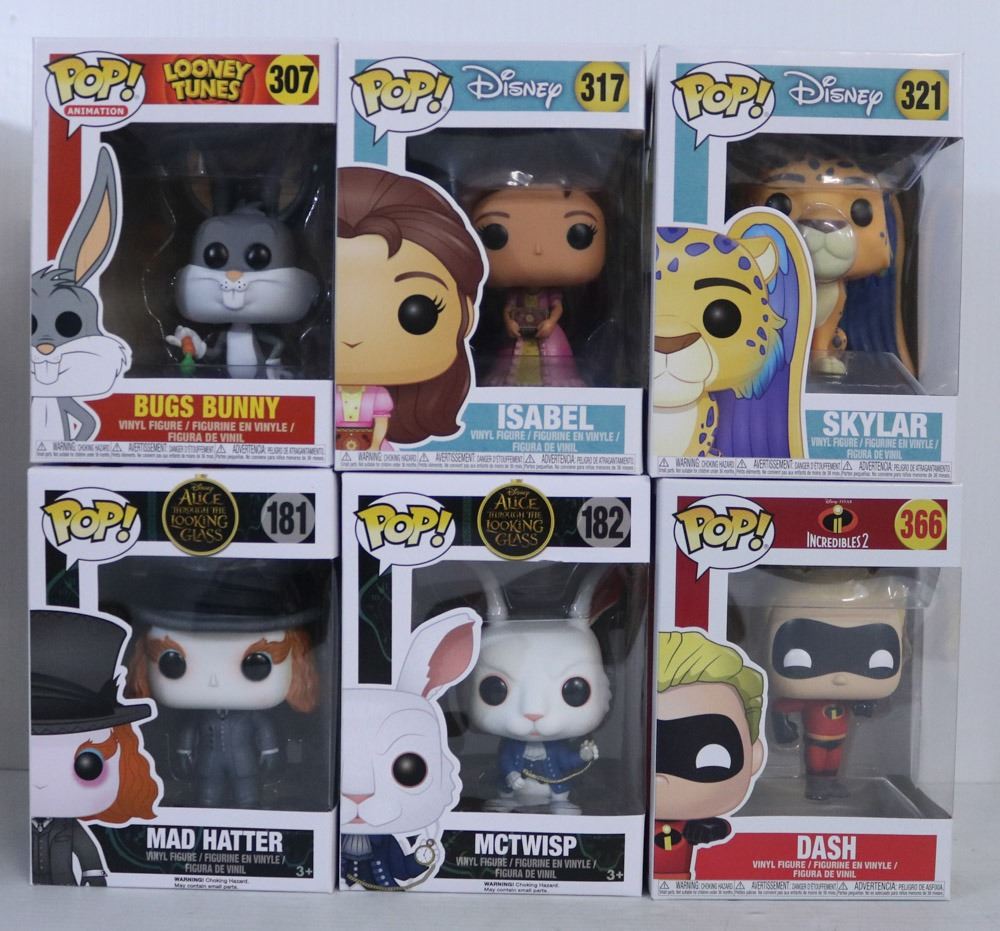LOT OF 6 RANDOM ASSORTED FUNKO POPS.