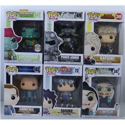 LOT OF 6 RANDOM ASSORTED FUNKO POPS.