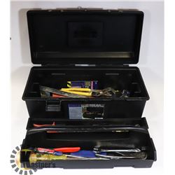 BLACK 19" TOOL BOX FILLED W/ TOOLS