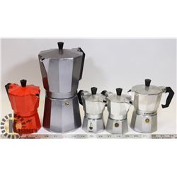 LOT OF 5 ESPRESSO MAKERS VARIOUS SIZES