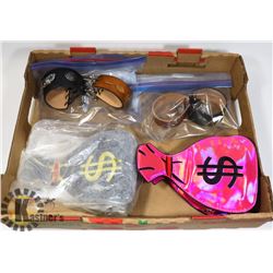 FLAT WITH 2 CASH BLING PURSES AND 2 LEATHER HAND