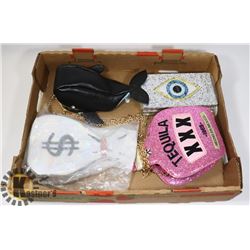 LOT OF 4 ASSORTED "BLING" PURSES INCL EYE, WHALE,