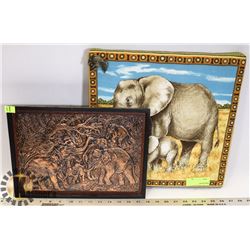 TWO DECORATIVE ELEPHANT WALL HANGINGS