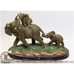 ELEPHANT SCULPTURE W/ WOOD BASE (DAMAGED)