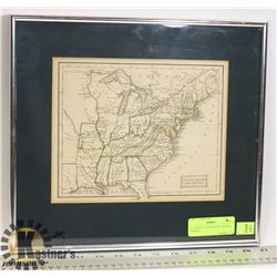 AUTHENTIC 1820 MAP OF CANADA, FRAMED