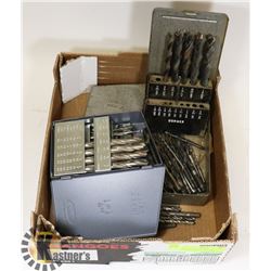 BOX OF VARIOUS DRILL BITS VARIOUS MAKERS INCLUDES