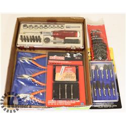 LARGE FLAT OF NEW TOOLS W/ SOME USED