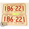 Image 1 : TWO "HOME OF THE RCMP" '73 SASKATCHEWAN PLATES