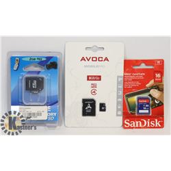 3 NEW SD CARDS - 2GB, 8GB & 16GB -