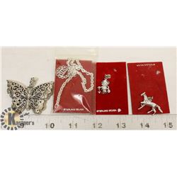 3 STERLING SILVER PENDANTS, 22" CHAIN & LARGE