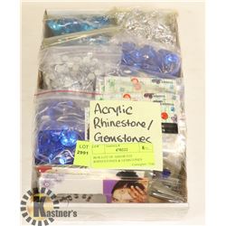 BOX LOT OF ASSORTED RHINESTONES & GEMSTONES