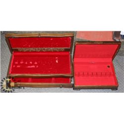 LOT OF 2 WOOD SILVERWARE CANTEENS, EMPTY