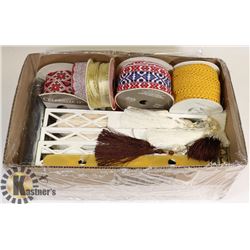 BOX OF ASSORTED LACE, TRIM & FABRIC