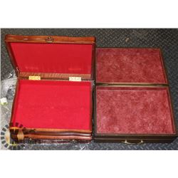 LOT OF 2 WOOD SILVERWARE CANTEENS, EMPTY