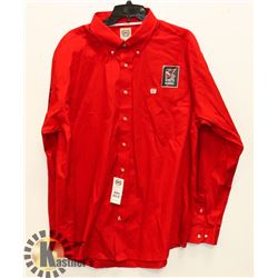 RED MENS CINCH BUTTON UP SHIRT SIZE LARGE.