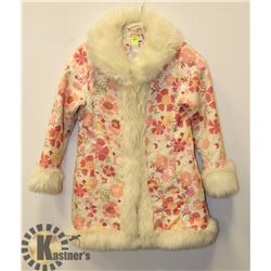 H&M LADIES FLORAL-PATTERNED FAUX FUR COAT